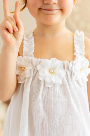 Şile Bezi Kız Çocuk Beyaz Müslin Papatya Elbise