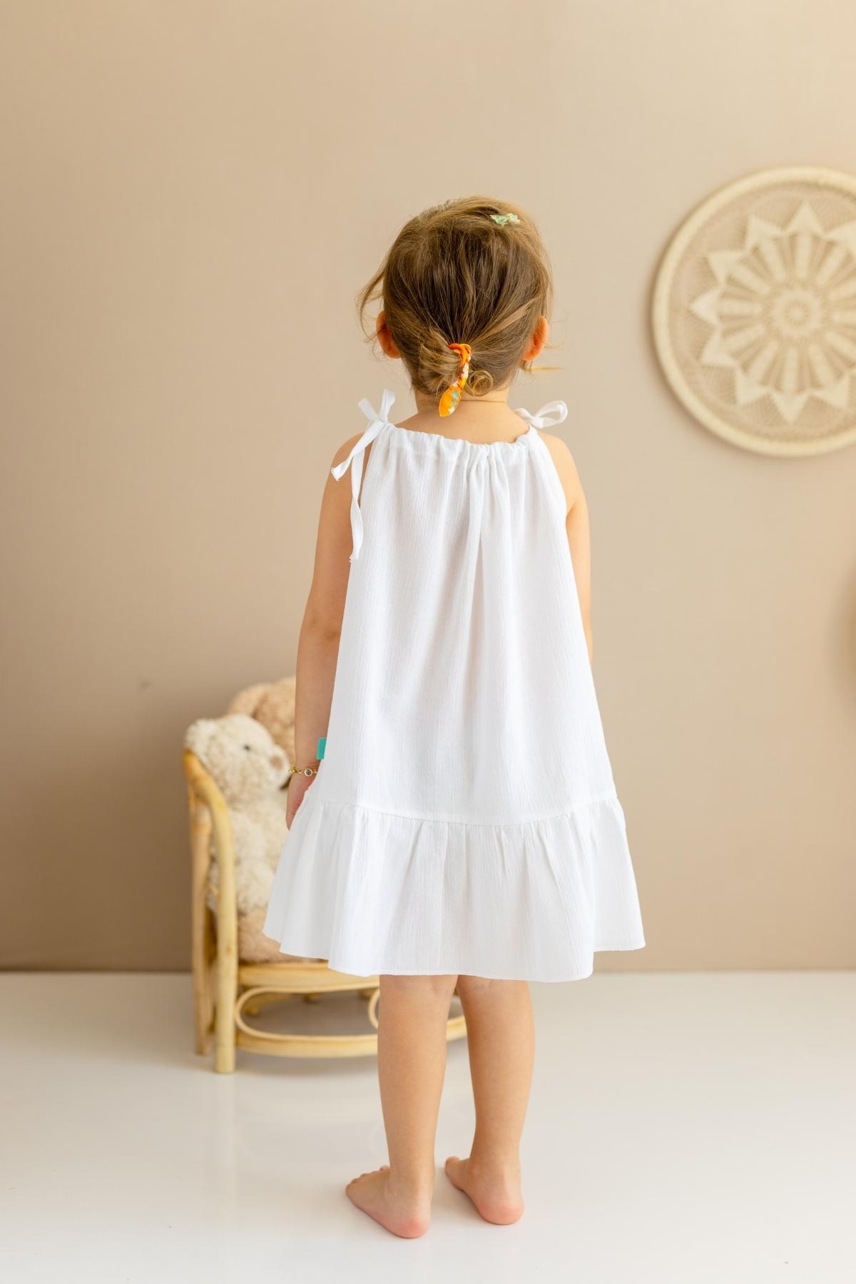 Şile Bezi Kız Çocuk Beyaz Yumy Müslin Askılı Elbise