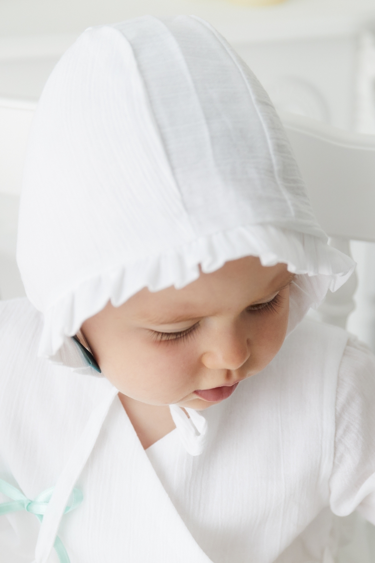 Şile Bezi Bebek Beyaz Bonnet Fırfırlı Müslin Şapka