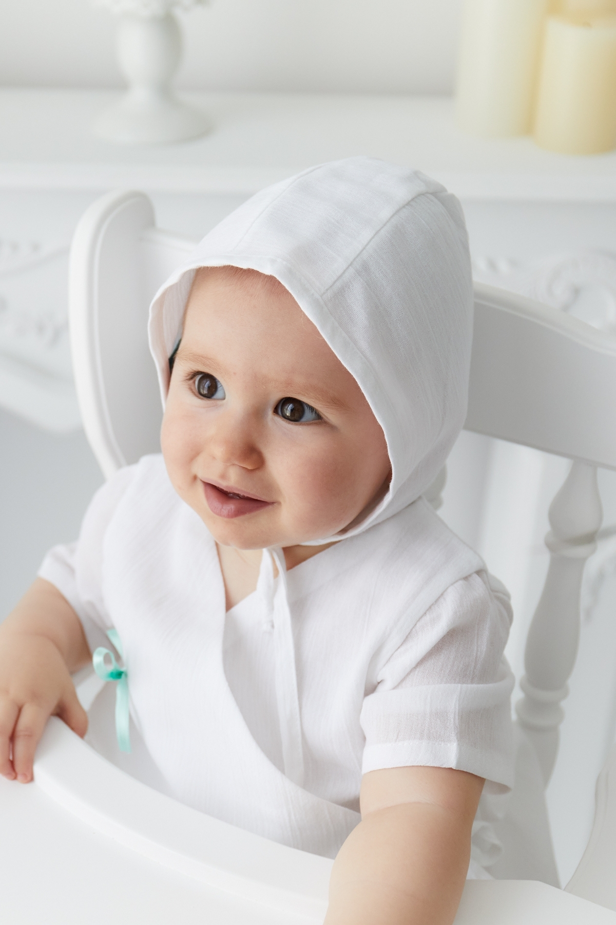 Şile Bezi Bebek Beyaz Bonnet Düz Müslin Şapka