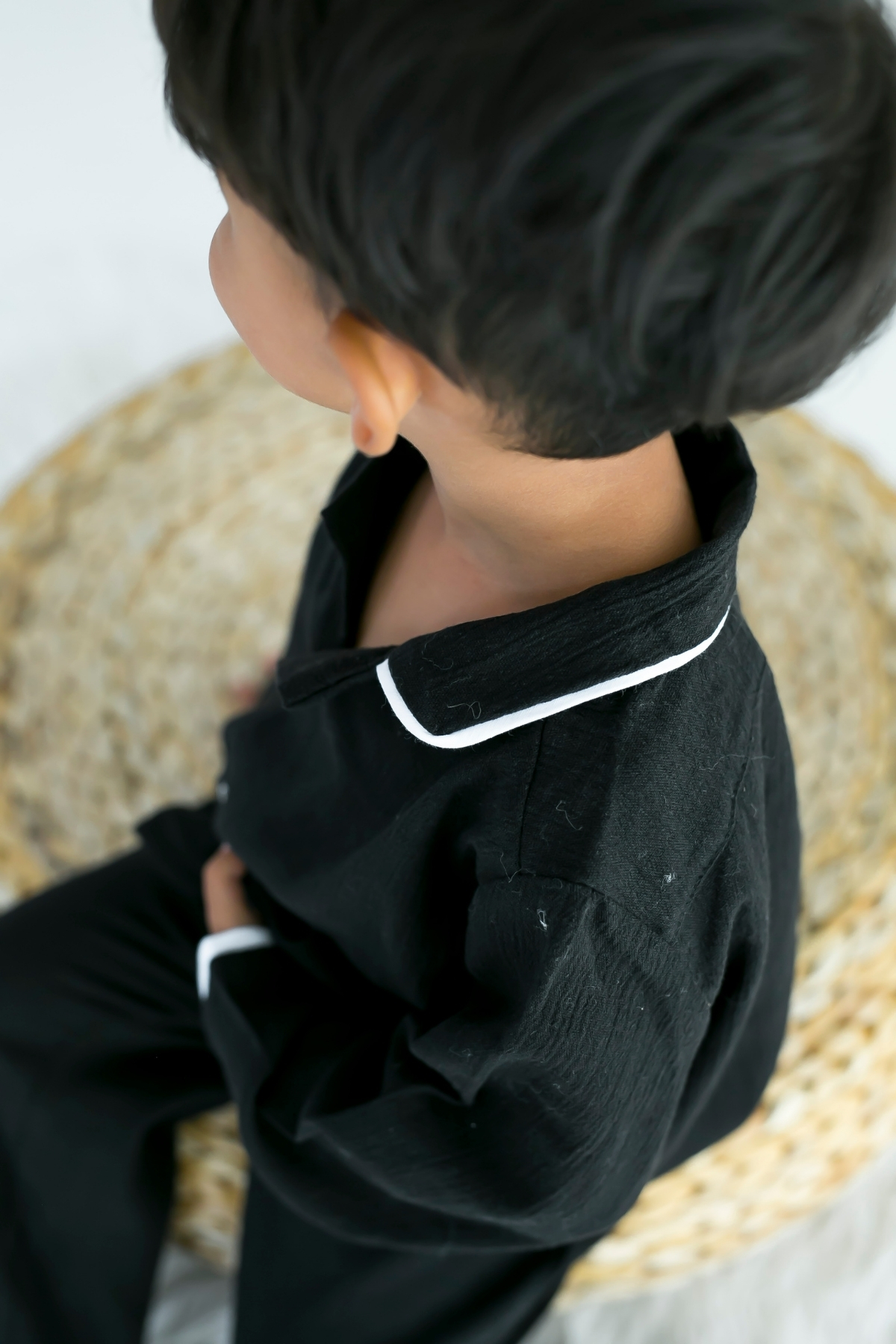 Şile Bezi Çocuk Siyah Biyeli Müslin Pijama Takımı