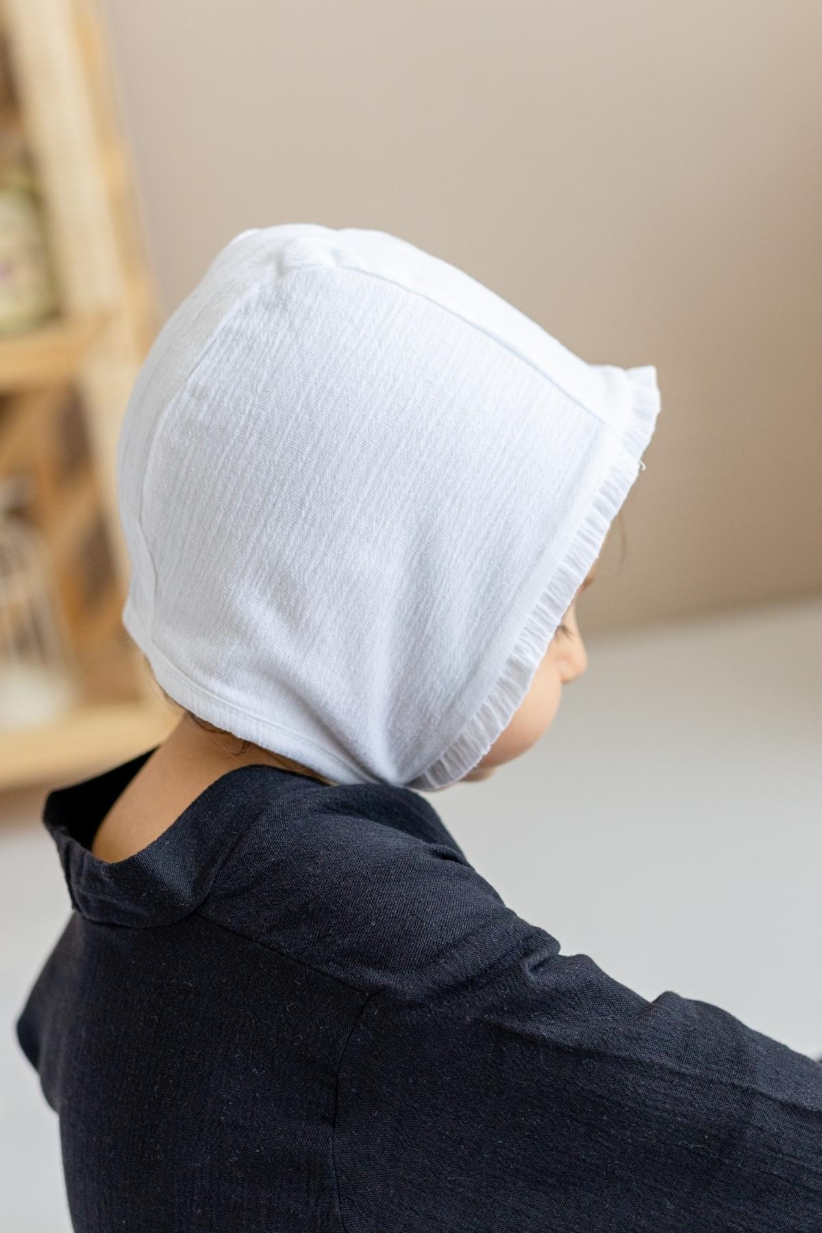 Şile Bezi Bebek Beyaz Bonnet İnce Fırfırlı Müslin Şapka