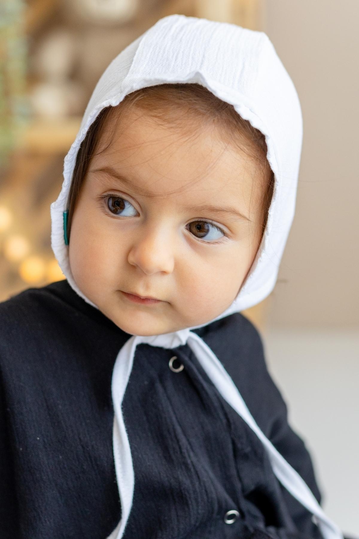 Şile Bezi Bebek Beyaz Bonnet İnce Fırfırlı Müslin Şapka
