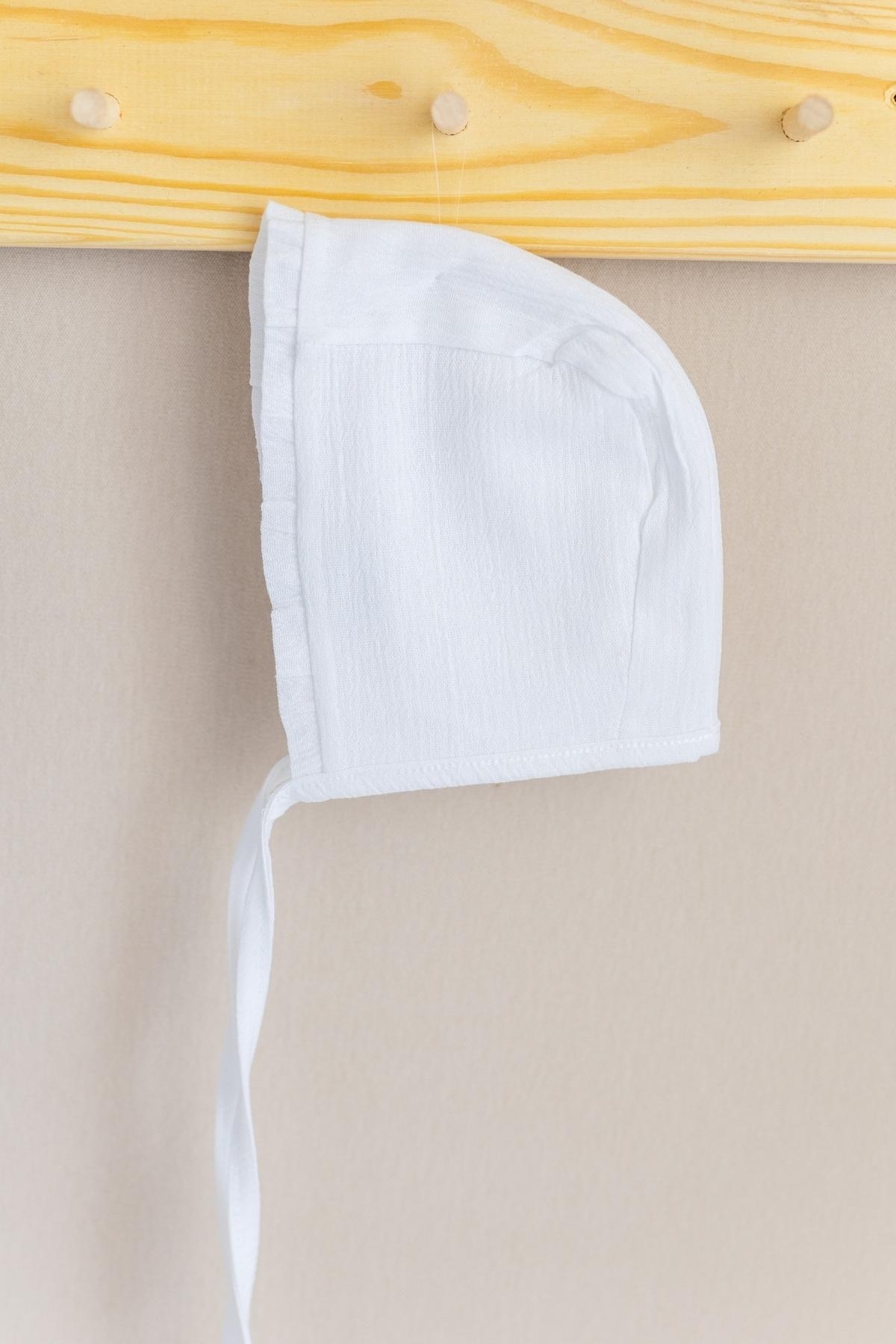 Şile Bezi Bebek Beyaz Bonnet İnce Fırfırlı Müslin Şapka