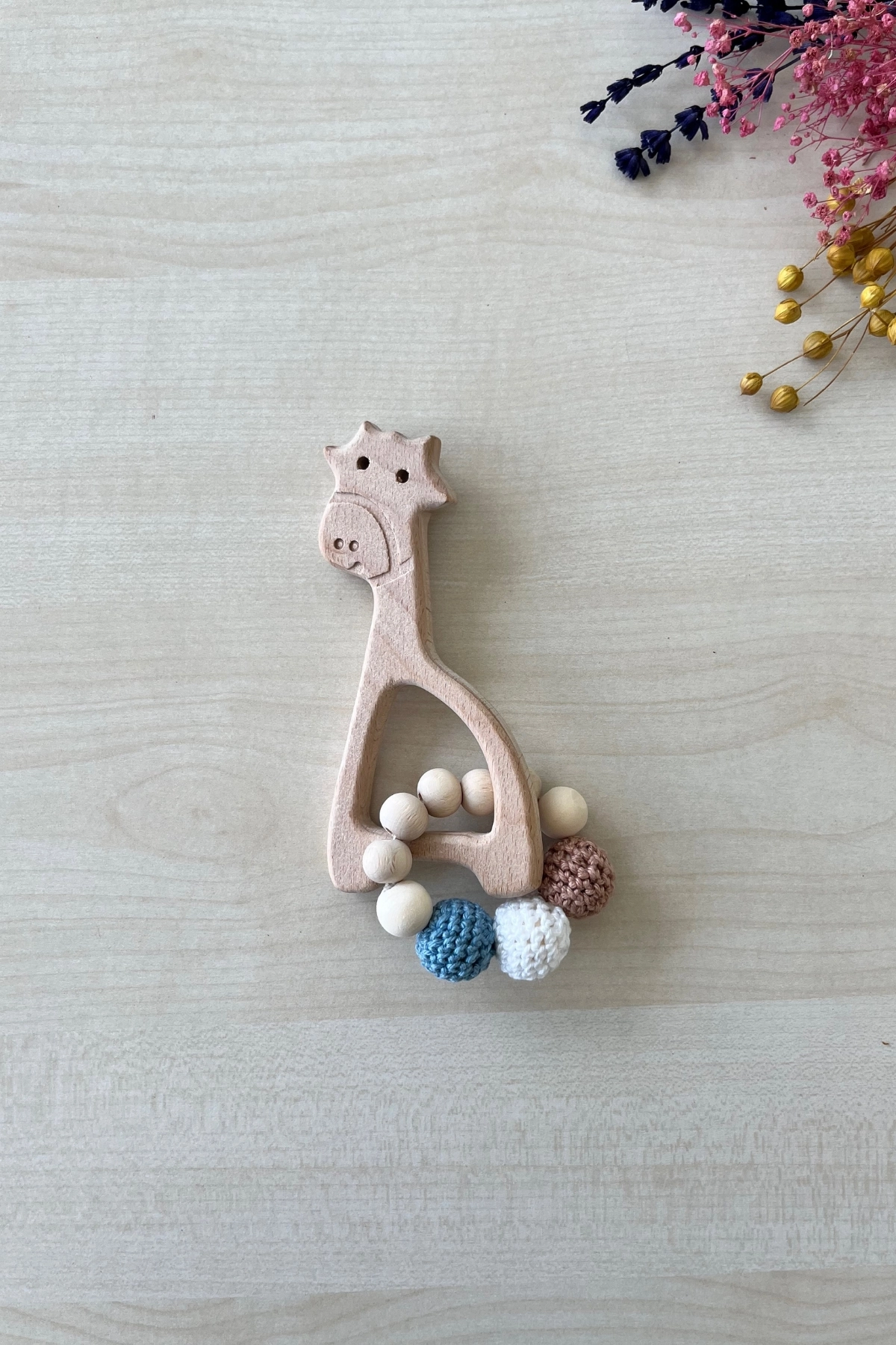 Ahşap Diş Kaşıyıcı Zürafa Mavi