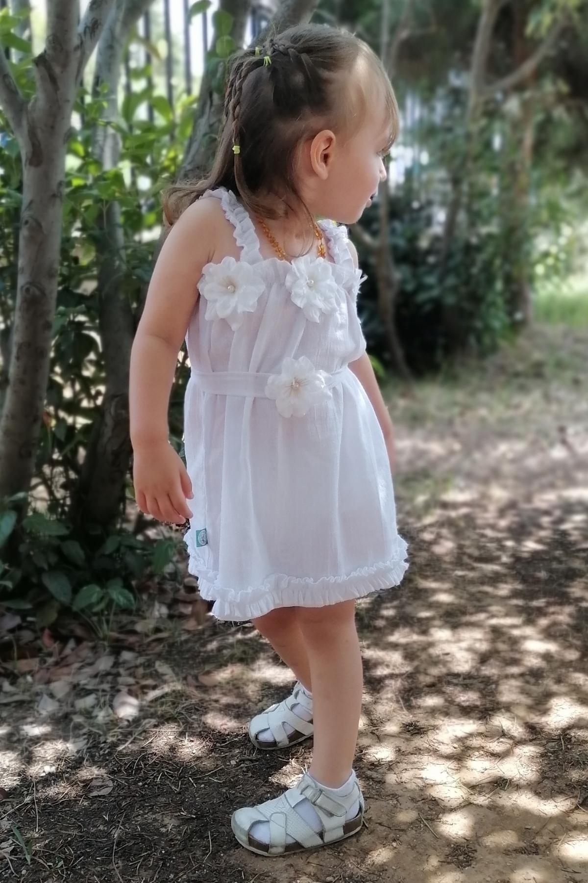 Şile Bezi Kız Çocuk Beyaz Daisy Müslin Elbise