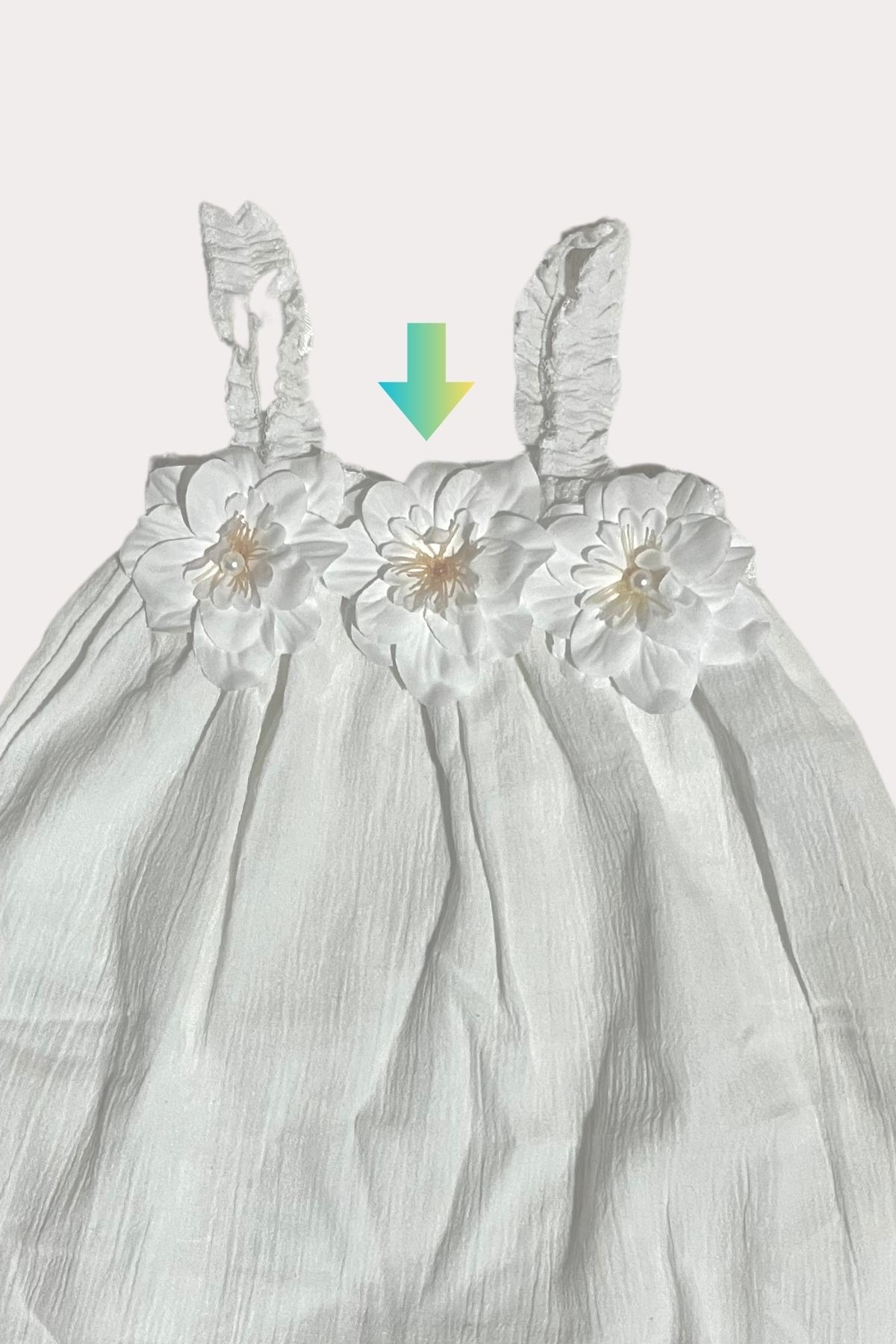 OUTLET 5 - 6 Yaş Şile Bezi Kız Çocuk Beyaz Daisy Elbise
