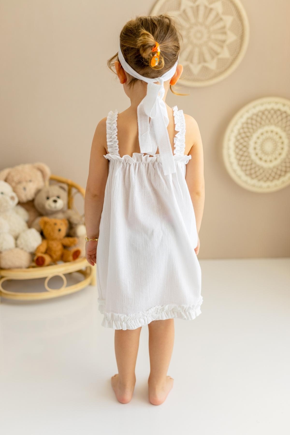 Şile Bezi Kız Çocuk Beyaz Daisy Müslin Elbise