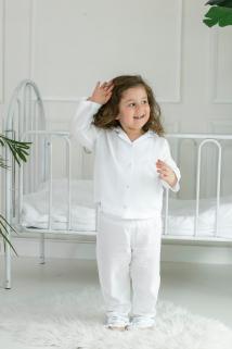 Şile Bezi Beyaz Fırfırlı Çocuk Pijama Takımı