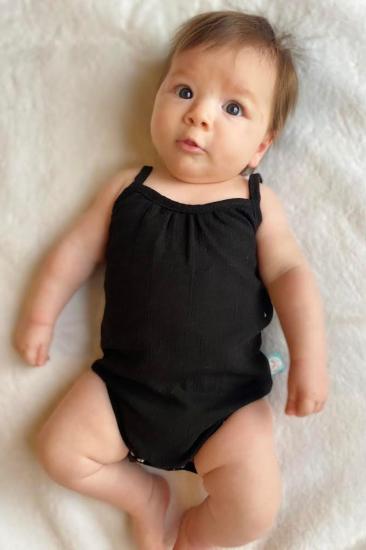 Şile Bezi Bebek Siyah Askılı Büzgü Yakalı Body