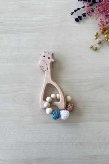 Ahşap Diş Kaşıyıcı Zürafa Mavi