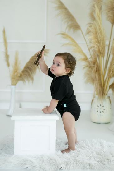 Şile Bezi Bebek Siyah Anvelop Çıtçıtlı Body